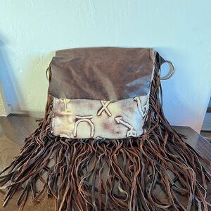 Embossed Leather Crossbody Bag with Fringe